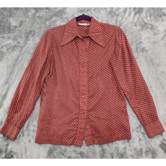 Vintage 70s Chessa Davis Silky Long Sleeve Button Up Shirt M Red Pointed Collar - Picture 1 of 7